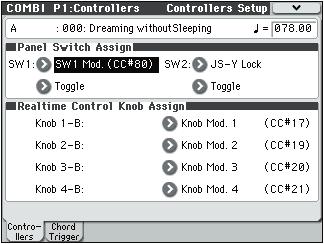 COMBI P1: Controllers 1 1: Controllers Setup COMBI P1: Controllers 1 1: Controllers Setup 1 1a 1 1b 1 1c Here, you can assign the functions performed by SW1 and SW2, and by knobs 1 4 when control