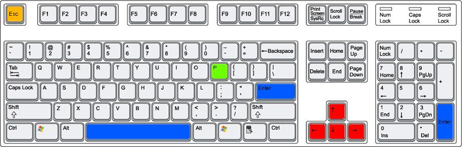 Controls Spacebar / Enter Action keys. These allow you to select an option, either in the game menus or during the actual game play. Arrow Keys Moves the cursor in the main or on the game screen.
