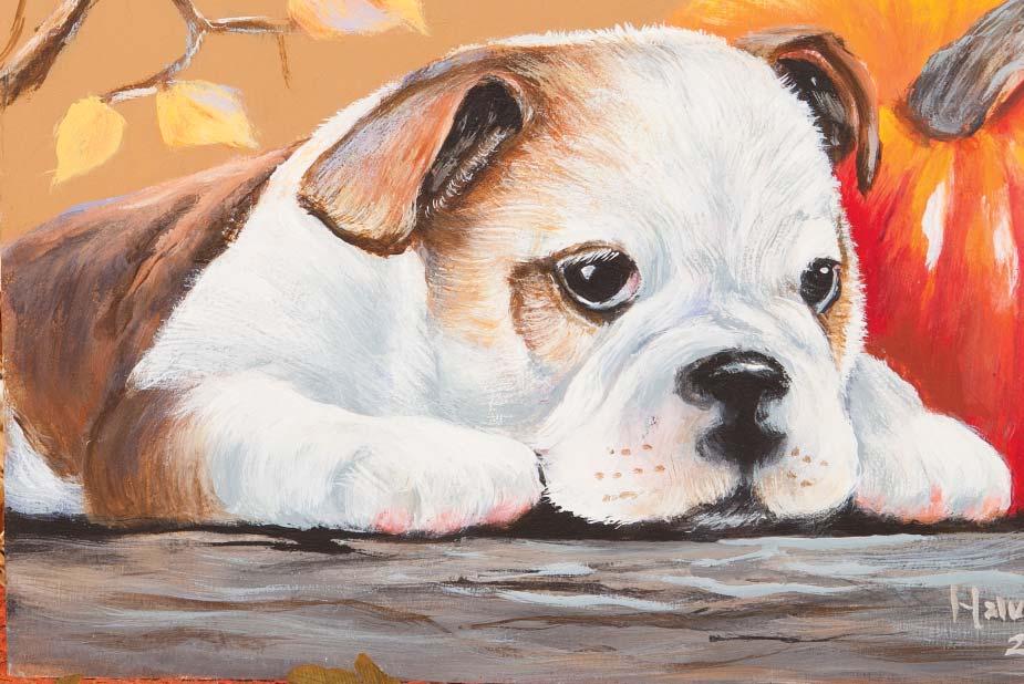 Pup (Body and Head): Before you paint these areas, study the colored photo and worksheet carefully. Read through the painting instructions. Add just a touch of retarder to your brush as you paint.