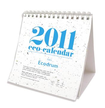 2011 Eco Calendar Standard Calendar features a plantable seed paper cover and monthly calendar pages printed double-sided on six inner sheets of 100% recycled paper.