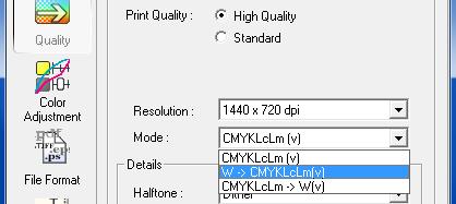 CMYKLcLm -> W (v) Inks are overprinted in the sequence of CMYKLcLm and then white Color.