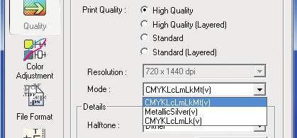 3-3 Print Job Setting : Equipped with Silver Only Click. For [Media Type], select names with [MT] attached such as "Generic Vinyl 1 [MT]." Make the selection that matches the media to be used.