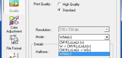 3-4 Print Job Setting : Equipped with White Only Printing Only with White Ink This section describes how to perform printing only with the white ink.