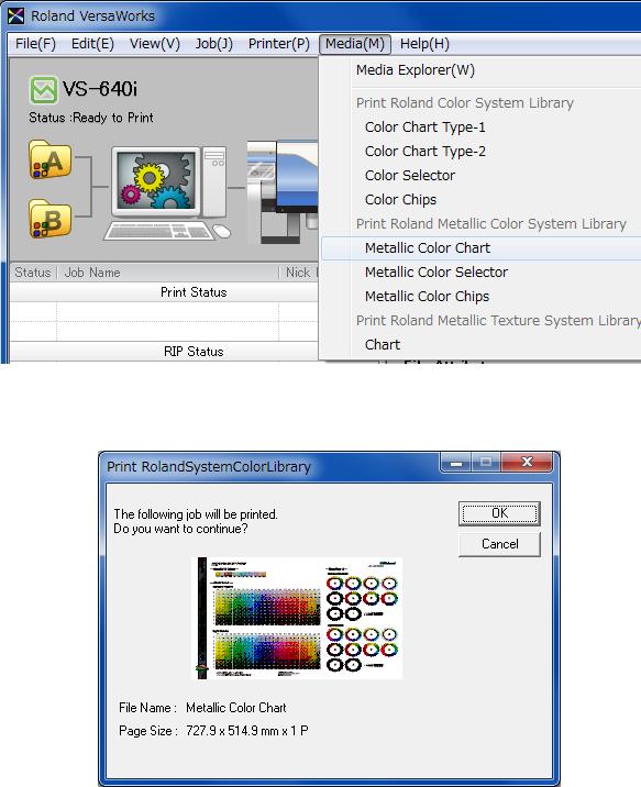 3-5 Starting the Print Operation Click, configure the settings in [Quality Settings] and [Color Management]. * For details on settings, refer to the followings. P. 24, "3-2 Print Job Setting : Equipped with White & Silver" P.