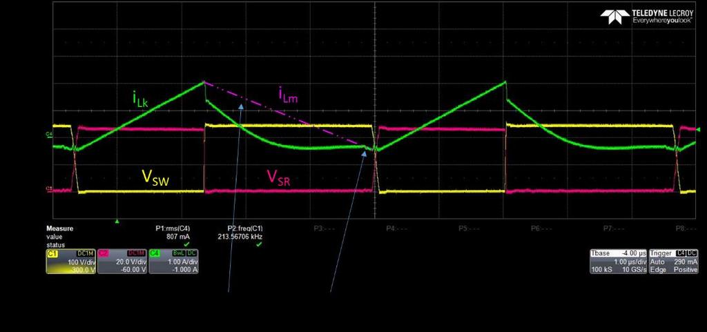 45W CrCM ACF Operation Switch-node voltage (V SW ), SR FET voltage (V SR ), leakage current