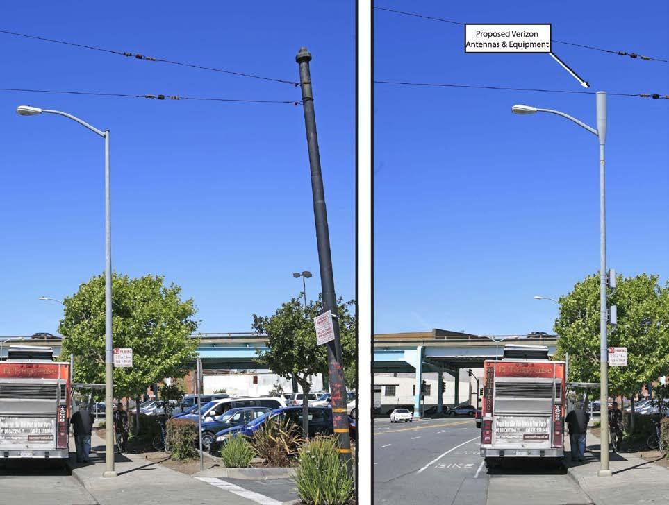 Existing Proposed Example Personal Wireless Services Facility Single radome antenna, and equipment attached to an existing City owned steel light pole (one of two equipment enclosures placed behind