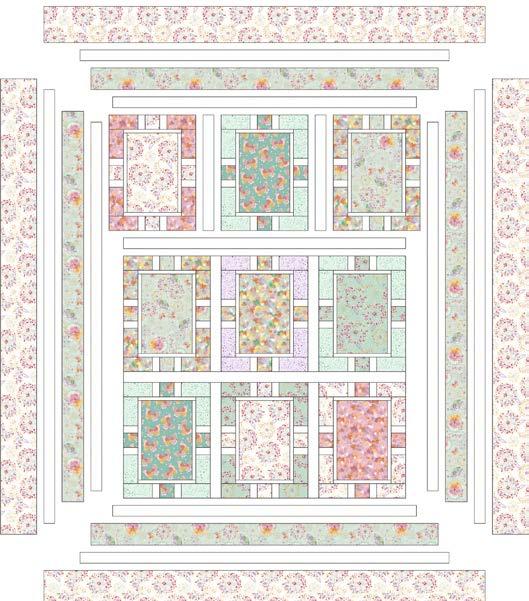 Assemble Quilt Top Refer to the Quilt Layout Diagram for the following steps. All Quilt Center Rows should measure 16½ x 39½ when complete. 1. Quilt Center Row 1.