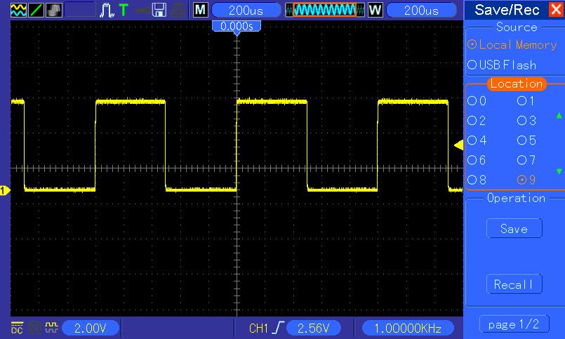 Memory 0 to 9 Specify the memory location in which to store the current waveform settings or from which to recall the waveform settings. Use the V0 knob to select. Save Complete the saving operation.