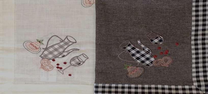 TEA FOR TWO POLY LINEN CLOTHS WITH BORDER EMB.