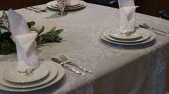 MAINE High Density Cotton/poly Machine Washable -TABLECLOTHS- MAINE- 5 cols white silver gold