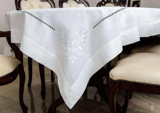 MARGARITE BLANCO COL WH/WH- poly/linen Enjoy a timeless embroidered classic and elegance with European style dining table linen.