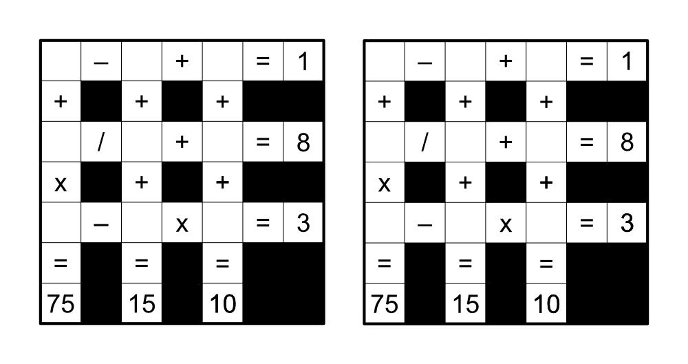 1 Number Crosswords The object of these Number Crosswords is to place the integers 1 to 9 in the cells such that the six equations hold. Each integer from 1 to 9 must be used exactly once.