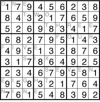 S as in Sudoku Follow Sudoku Rules.