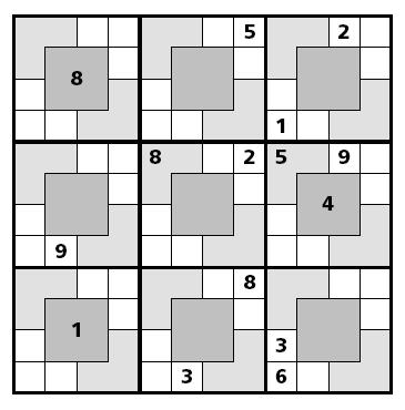 Deficit Sudoku Standard Sudoku rules apply, with the following changes: each number appears at most once in each region but might not appear in all regions.
