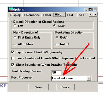 In the Options window click on the Misc tab and choose the FourAxisLinear