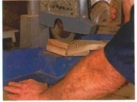 -wide mortises in the back posts (hollow chisel in the drill press again) using a mortising pattern board to hold the posts in position (see drawing detail D). The channel-shaped board has a in.