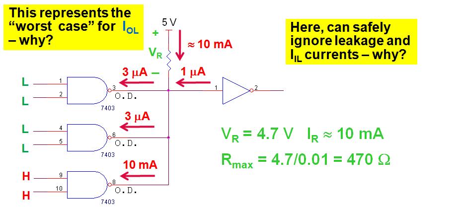 open-drain outputs, continued o pull-up resistor calculation example, continued solution, maximum R Value