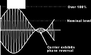 These phase reversals give rise to additional sidebands resulting from the phase reversals (phase modulation) that extend out, in theory to infinity.