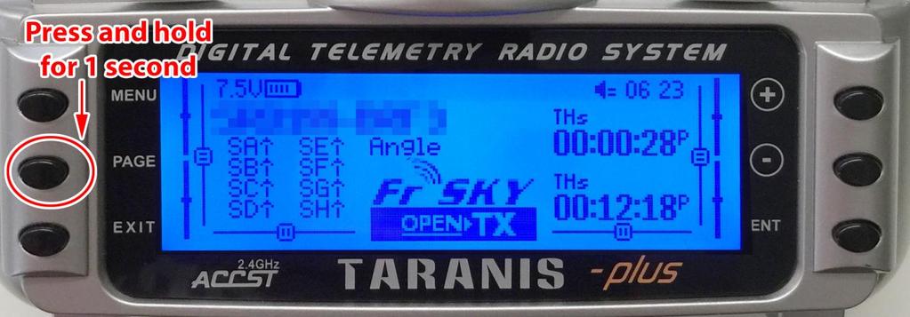 Telemetry on FrSky Taranis X9D Plus Transmitter Press and hold