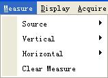 The Horizontal cursor display window: The Horizontal cursor measure result display on status bar: 3.7.2 Measure Menu Click Measure in main menu.