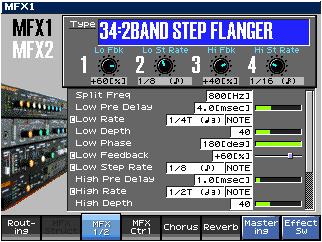4. At the top of the screen, the yellow buttons show the patch s active tones. Check the LFO settings for each one. The currently selected tone s LFO parameter values appear in black.