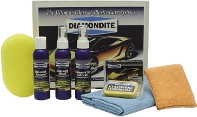 All you need to make a dramatic improvement in the appearance of your automotive glass is the Diamondite Glasswork System for Hand Application.