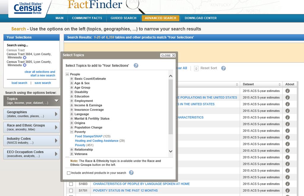 Assessing Low Income Populations Using American Fact Finder 1. Navigate to factfinder.census.