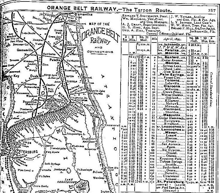 Official Time Table and Map from the Orange Belt Railway, 1893 The steamers, the H. B. Plant and the Margaret, ran from Tampa to St. Petersburg, on to Manatee, up the river as far as Ellenton.