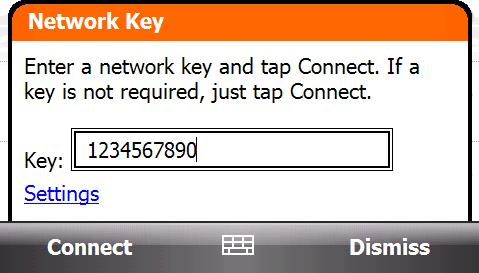 Apăsaţi Work (Serviciu) dacă folosiţi reţeaua fără fir pentru a vă conecta la o reţea privată. 3. Introduceţi cheia, apoi apăsaţi Connect (Conectare).