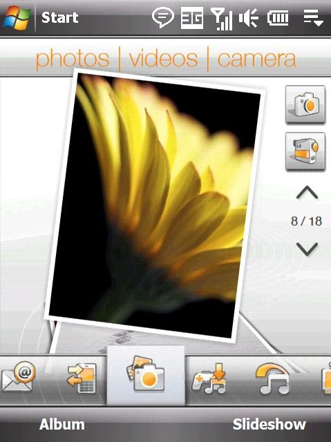 66 TouchFLO 3D Pentru a vizualiza imagini şi clipuri video Atingeţi pentru a încărca fotografia în albumul Orange prin Orange Photo (Foto Orange).