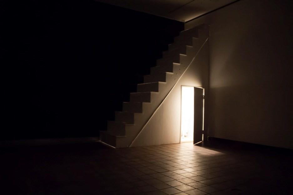 Leier_010, The Room Under The Stairs, 2015, Mixed Media Installation including wooden staircase,