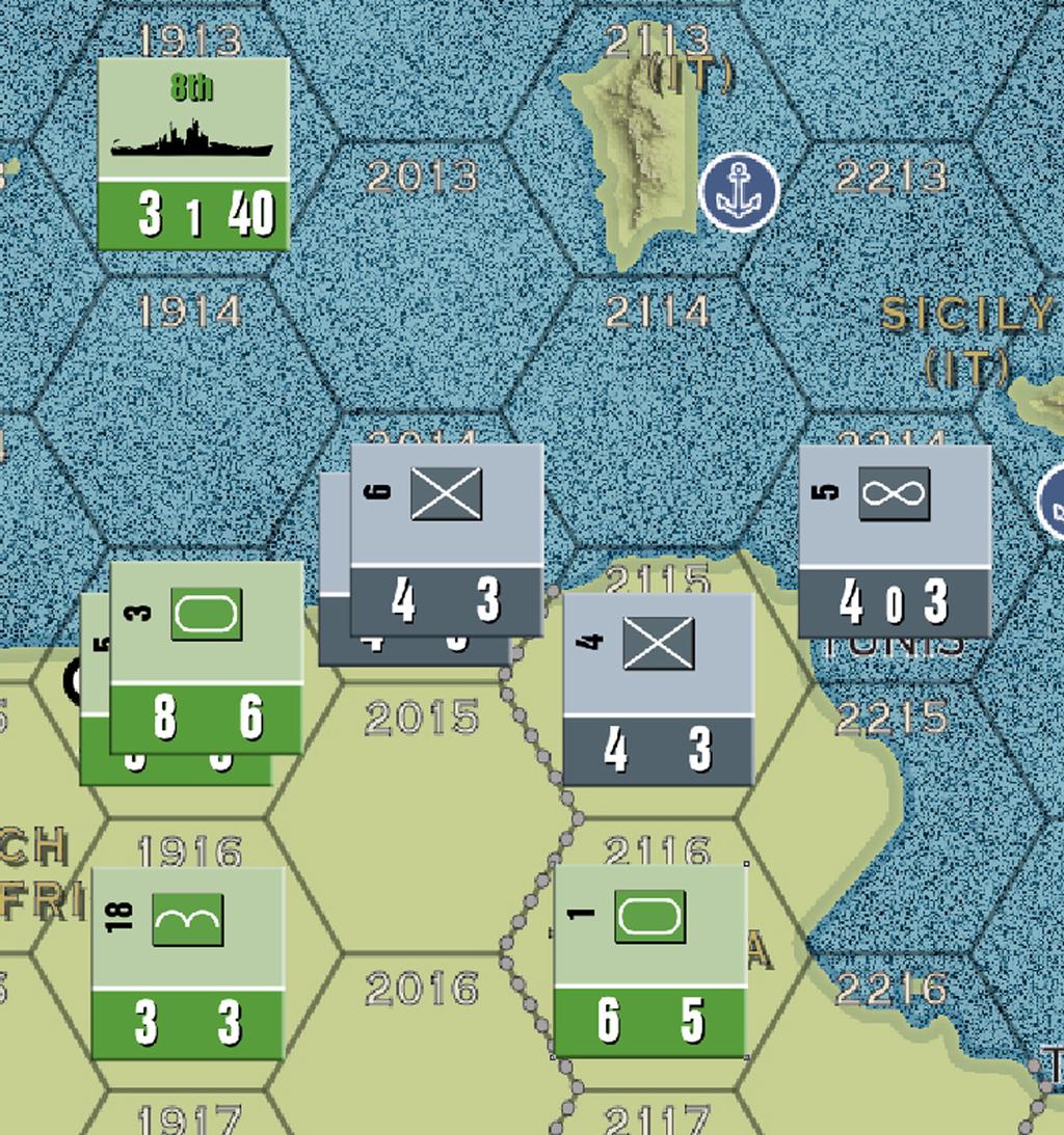 2WW: The War in Europe costs 30 movement points to move in either direction between the Atlantic box and any hex on the west map edge. The same is true between the Capetown box and the west map edge.