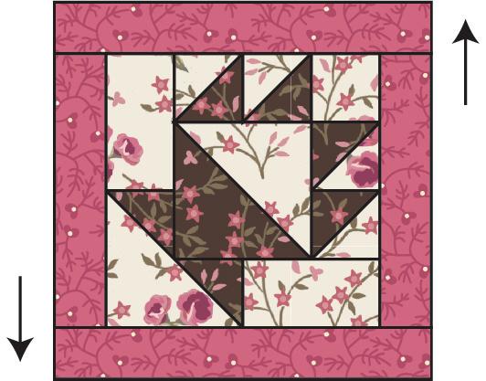 Sashing the Blocks Step 1 Using two matching 1-1/2 x 6-1/2 pink sashings, sew to