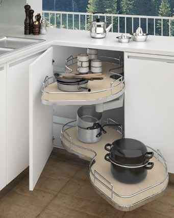 telescopic post system Features soft-close shelves Available for left and right hand blind corner Three sizes accommodate 16-3/4, 18 and 21-3/4 cabinet