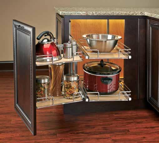 599 SERIES MAPLE 599-18-LMP - 2-TIER LEFT DOOR MOUNT FOR BLIND RIGHT CORNER CABINET As you pull open the cabinet door the rear baskets automatically move into sight Each rear basket operates