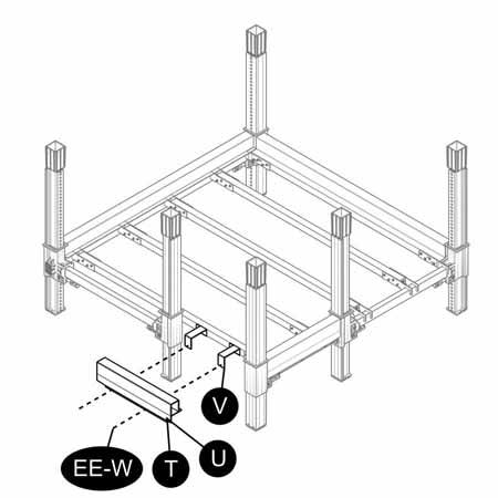 Landing Right & Left Turn R342 32. Attach two beam cover brackets (V) to support joist (J) with two #14 x 1 in. screws (EE) each.