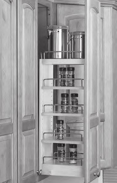 Cabinet Accessories (continued) 10 Spice Rack Designed to be installed in framed or frameless cabinetry. Includes all mounting hardware required for back of door installation.