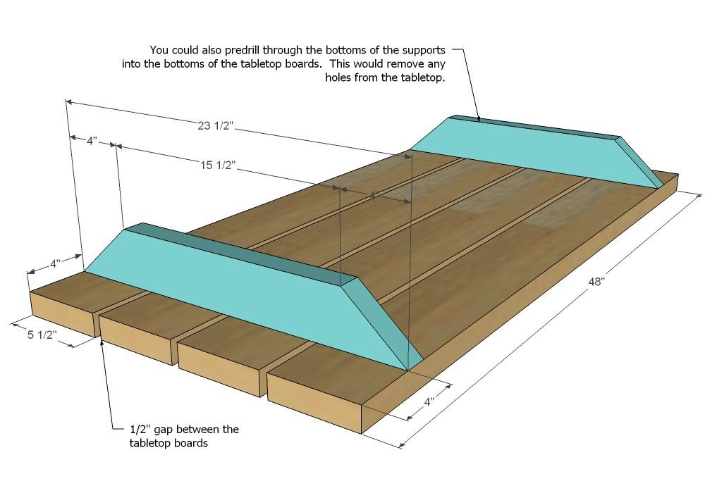 [18] Tabletop. Begin by cutting your tabletop supports (shown above in blue) as shown above.