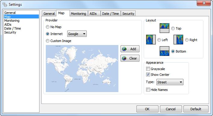MAP This section gives you the opportunity to alter the look of the Map section placed in the main application window.