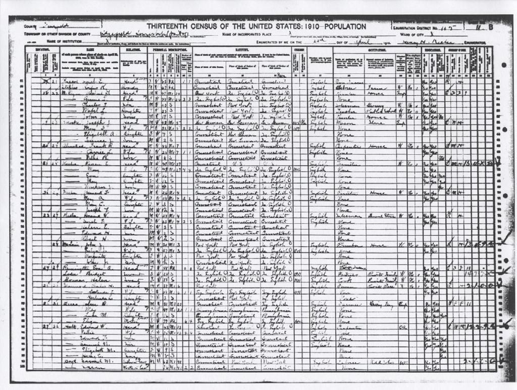 United States Federal Census Record, 1910; Ridgefield, Fairfield, Connecticut;