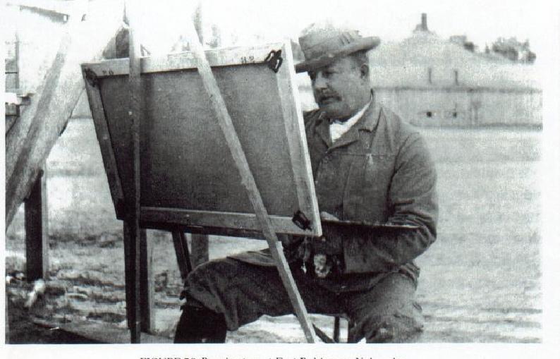 Frederic Remington (1861-1909) Untitled Photo of Remington at his easel at Fort Robinson, Frederic Remington Art Museum, Ogdensburg, N.Y.