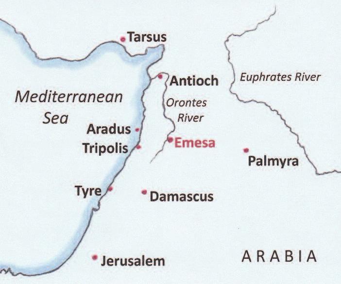 Figure 4 Map drawn by the author to show the position of Emesa (modern Homs).