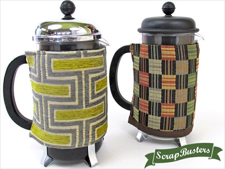 The pattern provided below as a download is for a standard Bodum French Press, measuring 6½" high x 14⅞" in circumference with a 4½" handle opening. A seam allowance of ⅜" is included in the pattern.