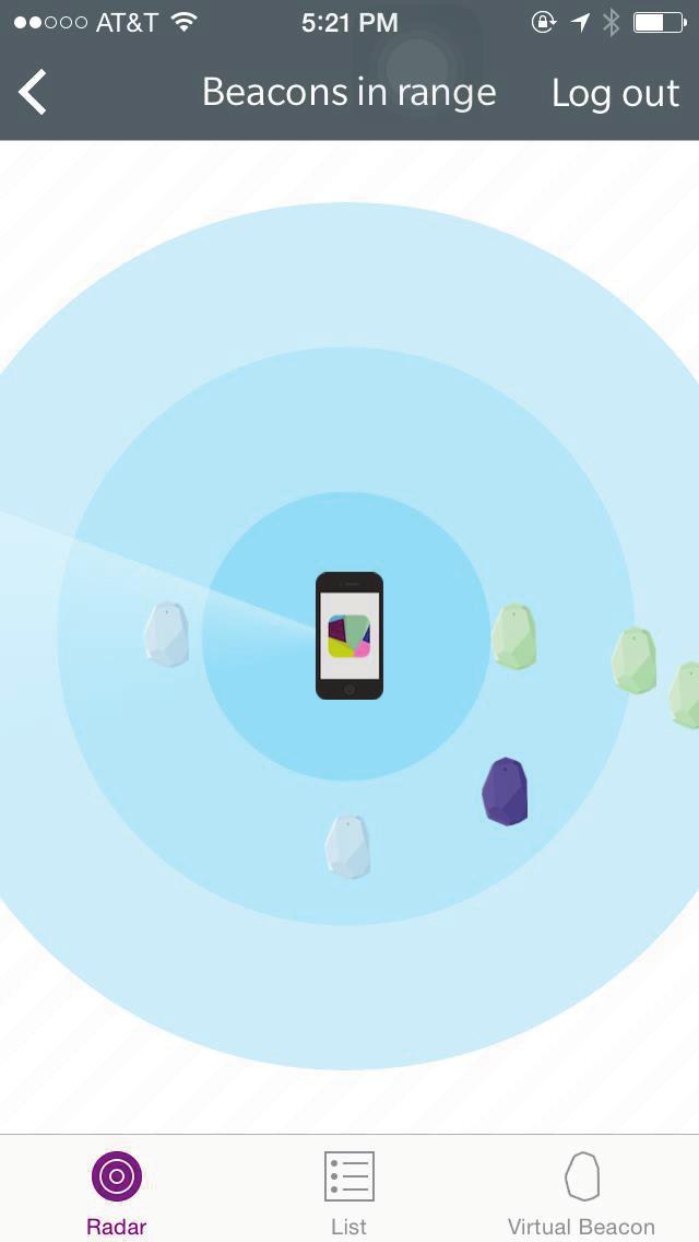 Fig. 1: Typical screenshot of APP provided by Estimote. objects; Neubiberg et. al [8], presents a 360 o rotational camera based approach to enhance the camera coverage.