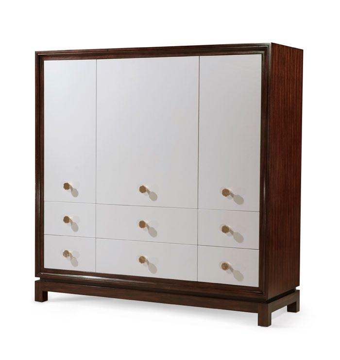 JD61002 Cabinet Mocha Cabinet / Lacewood Veneer Lacquer / Brass / Three Drawers