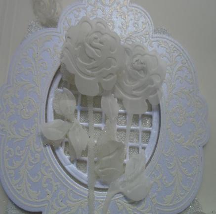 Step 37. Add the vellum flower behind the beaded / vellum flower for a subtle contrast to the finished look. Step 38.