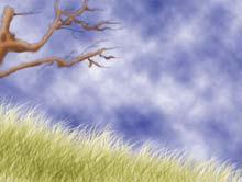 ) 6 Continue dragging the Brush tool across the lower left area of the image to fill in the hillside of grass.