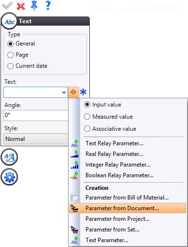 Click on the icon in front of the Text field and select Parameter from