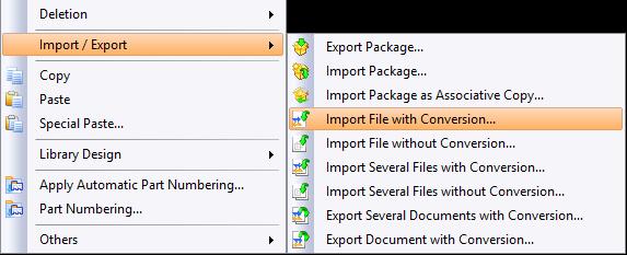 Importing a Parasolid file In the Project tree, right-click on the project name or the