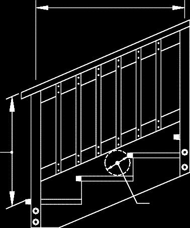 6' maximum guard post Handrails: 34" - 38" (measured from nosing of step to top of stair guard) triangular opening shall not permit the passage of a 6" diameter sphere